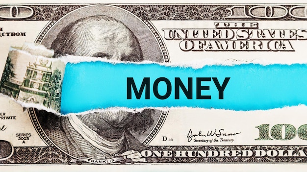 Photo money income concept the word money on dollar usa background the word money on dollar usa background finance and money concept