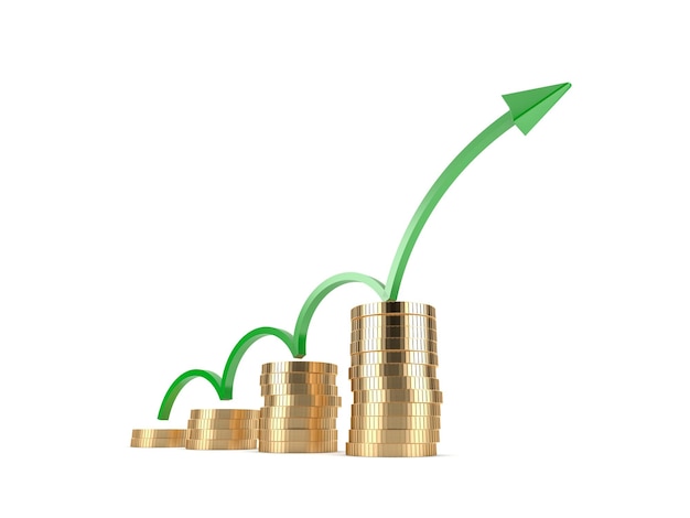 Увеличение стоимости денег, успешная концепция инвестиций в финансовый бизнес, 3d рендеринг