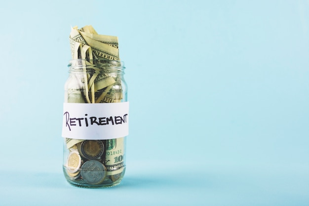 Money in jar for retirement