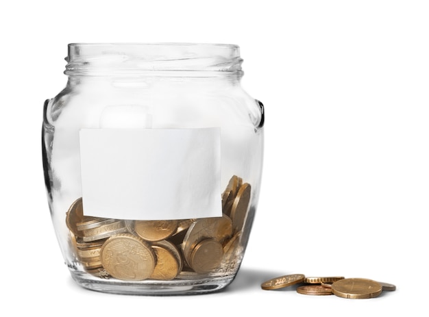 Money Jar with  coins on white background