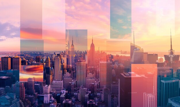 Photo money photos arranged against a city skyline vibrant composition