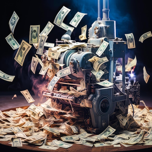 Foto una macchina da stampa di denaro al lavoro