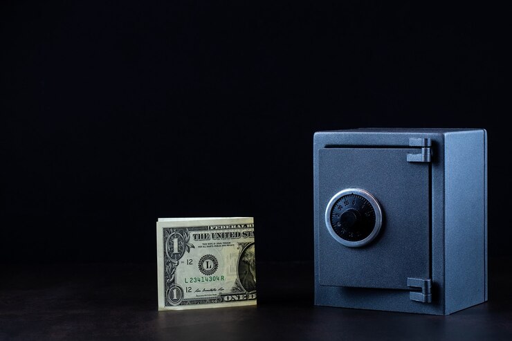 Photo money in a residential safe close-up photo