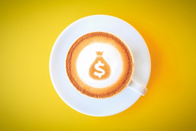 Money sack sign drawing on coffee cup