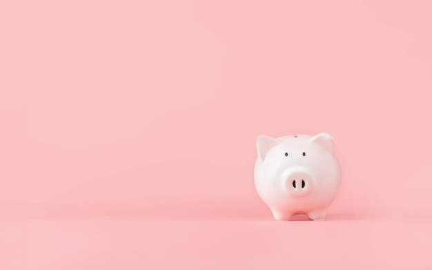 Money saving and investment concept Piggy bank on pink background with copy space