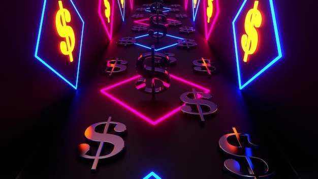 Money Sign Neon Background 3d Render