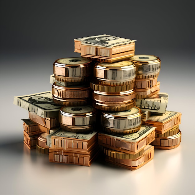 Money in a stack on a gray background 3D illustration