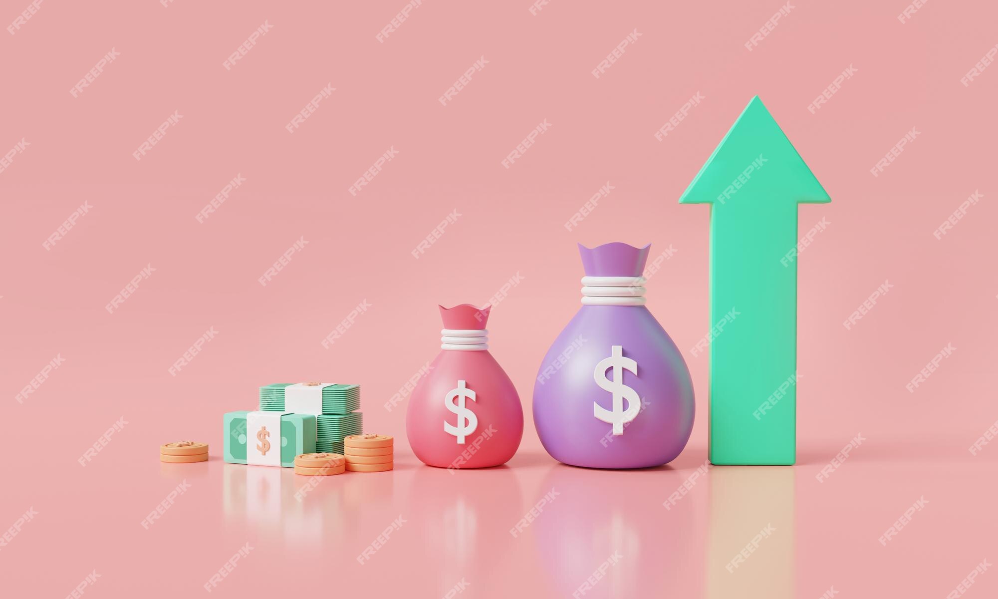 3d money bag grow up investment concept illustration 22419208 PNG