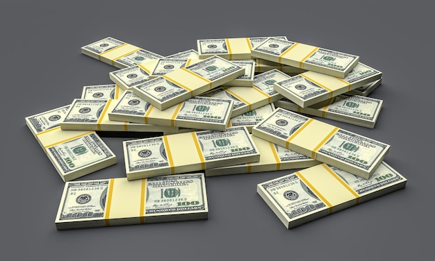 Money stacks from dollars isolated on grey Dollar finance conceptual