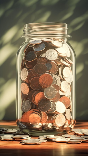 Photo money stash glass jar filled with coins blurred background saving vertical mobile wallpaper