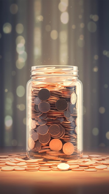 Photo money stash glass jar filled with coins blurred background saving vertical mobile wallpaper