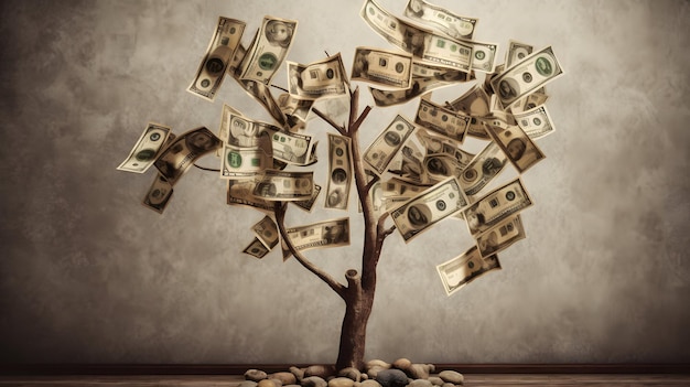 Концепция денежного дерева дизайн фона богатое богатство Генеративный ИИ