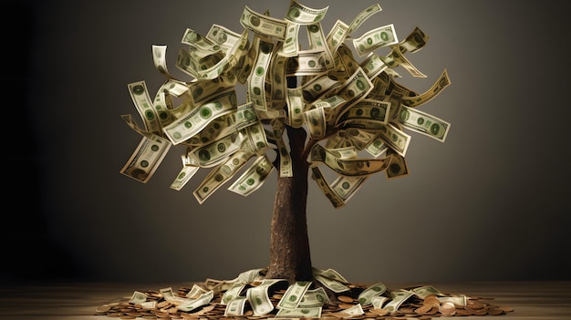 Money tree concept background design rich wealth Generative AI