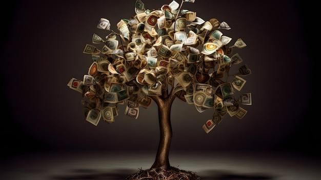 Money tree concept rich wealth Generative AI