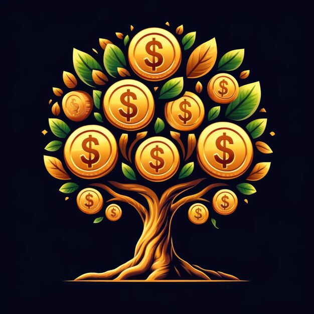 Money Tree Logo with Golden Coins