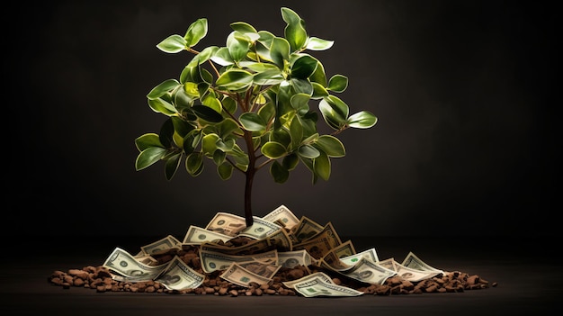 The Money Tree A Majestic Oak with Dollar Bills Sprouting from its Branches