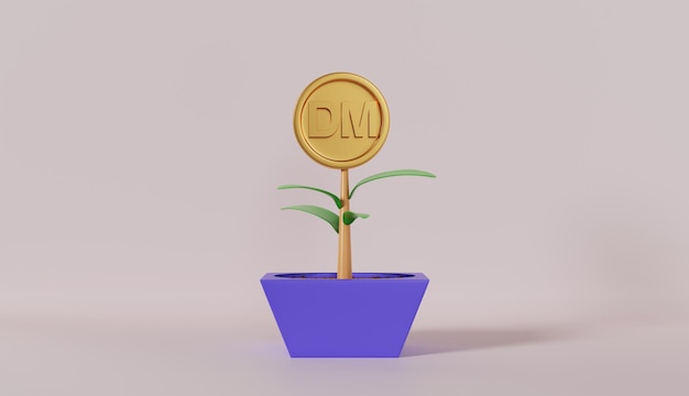Money Tree Plants Deutsche Mark on Pastel Color Background