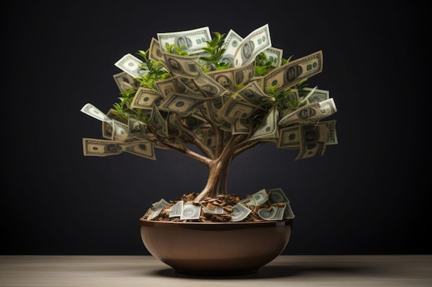 Денежное дерево Символ финансового успеха Иллюстрация, созданная AI