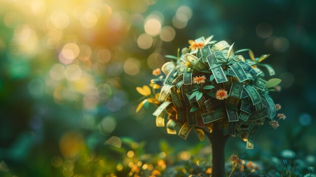Денежное дерево, которое цветет банкнотами во время финансового урожая