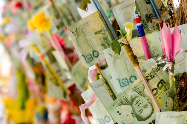 Money tree at a traditional Buddhist ceremony, Kathin, Thailand