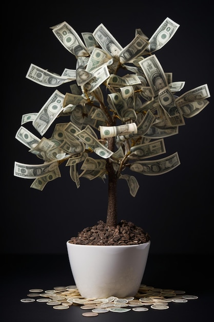 Money tree with dollars