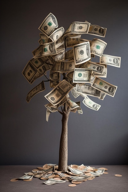 Money tree with dollars