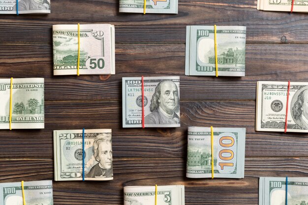 Money with american hundred dollar bills on top wiev for your text in business concept