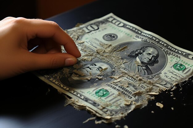 The money writes with white chalk is on hand