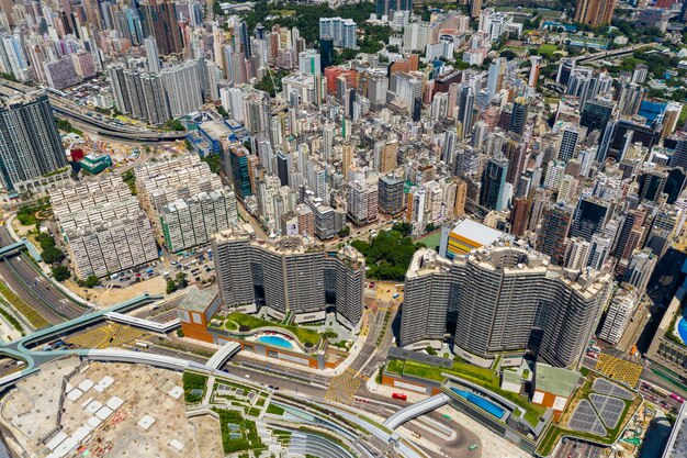 Mong Kok, Hong Kong 10 september 2019: Bovenaanzicht van de stad Hong Kong