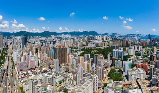 Mong Kok, Hong Kong 10 September 2019: Top view of Hong Kong city