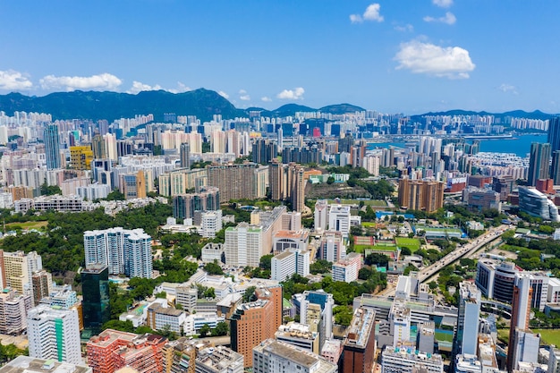 Mong Kok, Hong Kong 10 September 2019: Top view of Hong Kong city