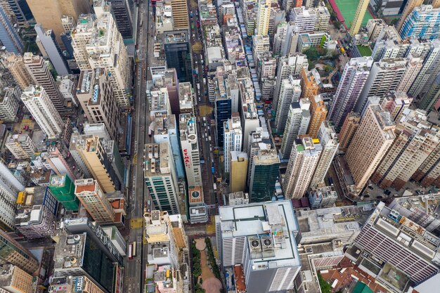 Mong Kok, Hong Kong 21 March 2019: Top down view of Hong Kong city