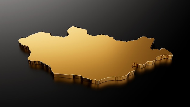 Mongolia gold stone map on black background 3d illustration