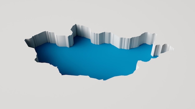 Mongolia Map 3d inner extrude map Sea Depth in blue with inner shadow 3d illustration