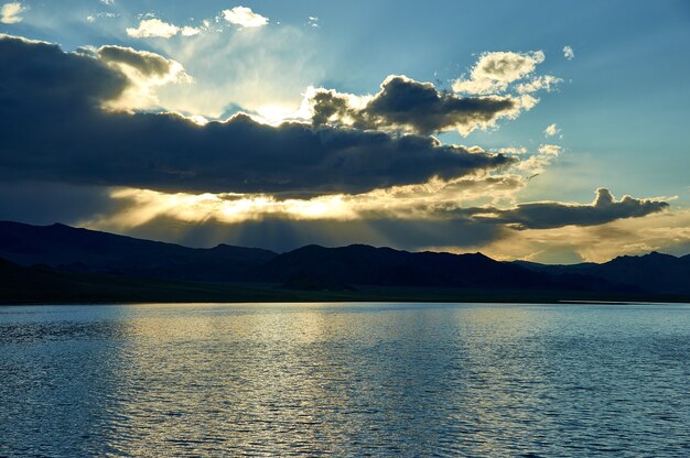 Mongolia. mountain lake Tolbo Tuur, Bright sunny day