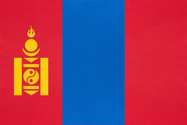 Photo mongolia national fabric flag textile background, symbol of world asian country ,