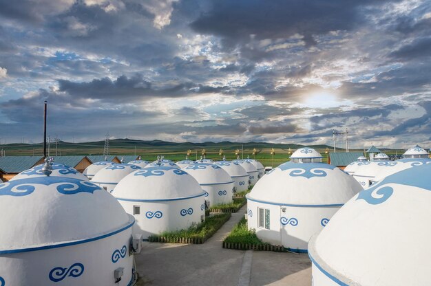 The mongolia yurts in the grassland