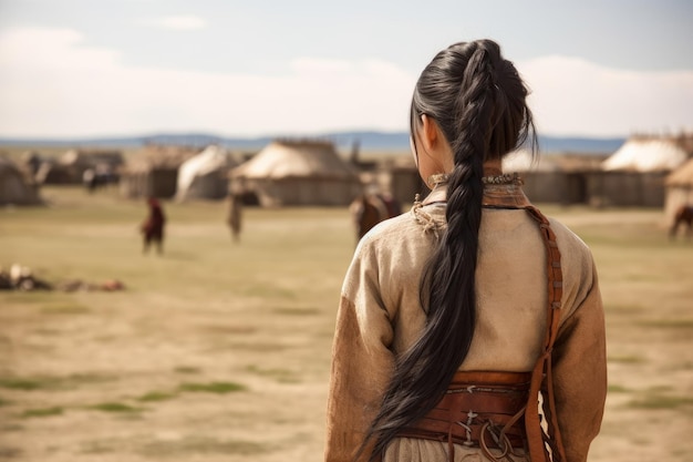 Монгольская древняя симпатичная девушка Generate Ai