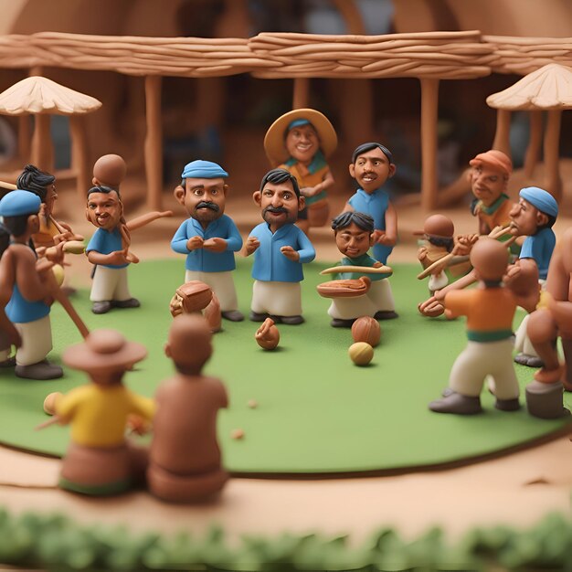 Mongolian clay figurine miniatures of people in the garden