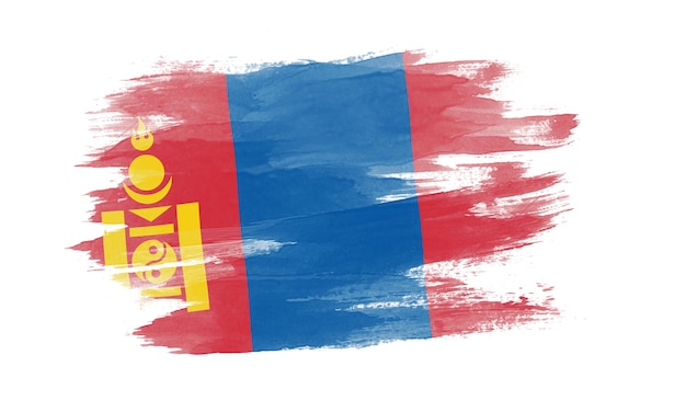 Mongolië vlag penseelstreek, nationale vlag op witte achtergrond
