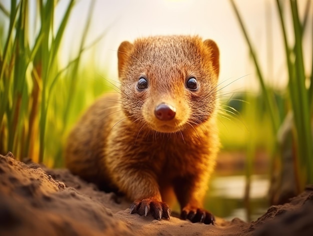 Mongoose in its Natural Habitat Wildlife Photography Generative AI