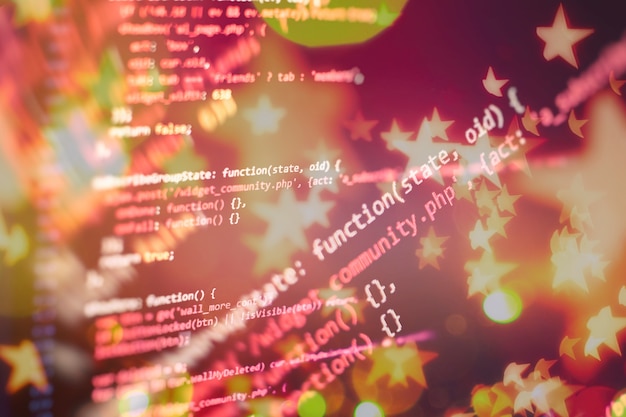 monitor closeup of function source code.writing programming functions on laptop. big data and internet of things trend.