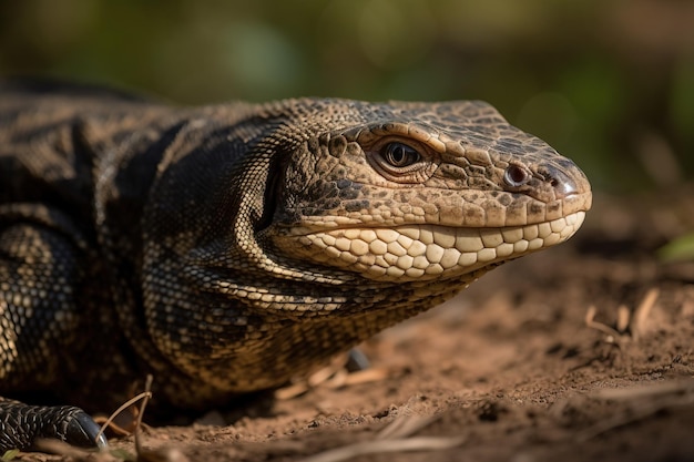 A monitor lizard basking in the su