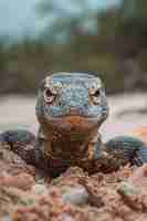 Photo a monitor lizard digging in the sand searching for eggs or small animals to eat