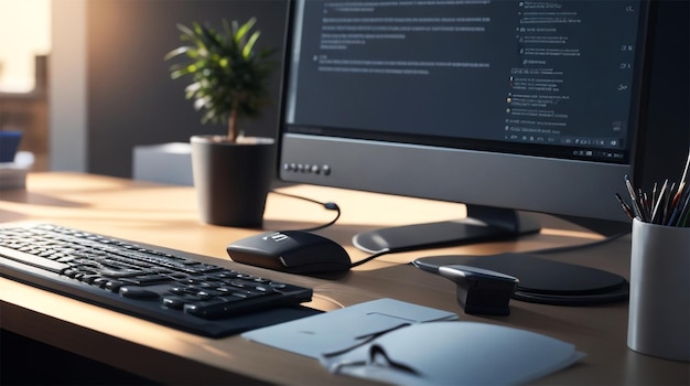 Monitor mouse and keyboard on the desk