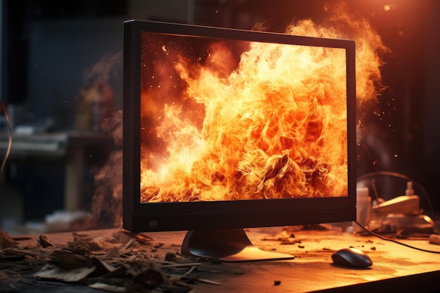 monitor with fire