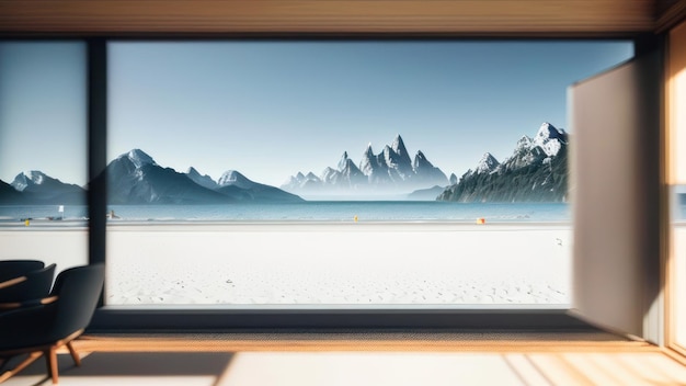 A monitor with a mountain on the screen