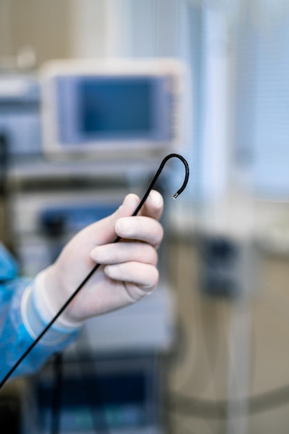 Monitoring gastrointestinal endoscope in clinic. closeup.\
modern equipment in clinic.