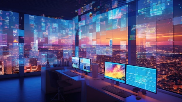 Monitors in an open workspace room