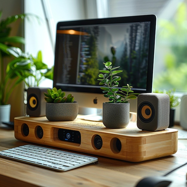 Monitorstand met geïntegreerd USB-hub behang